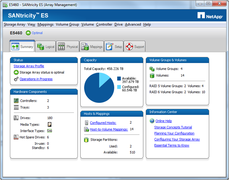 Примеры интерфейсов Santricity Storage Manager