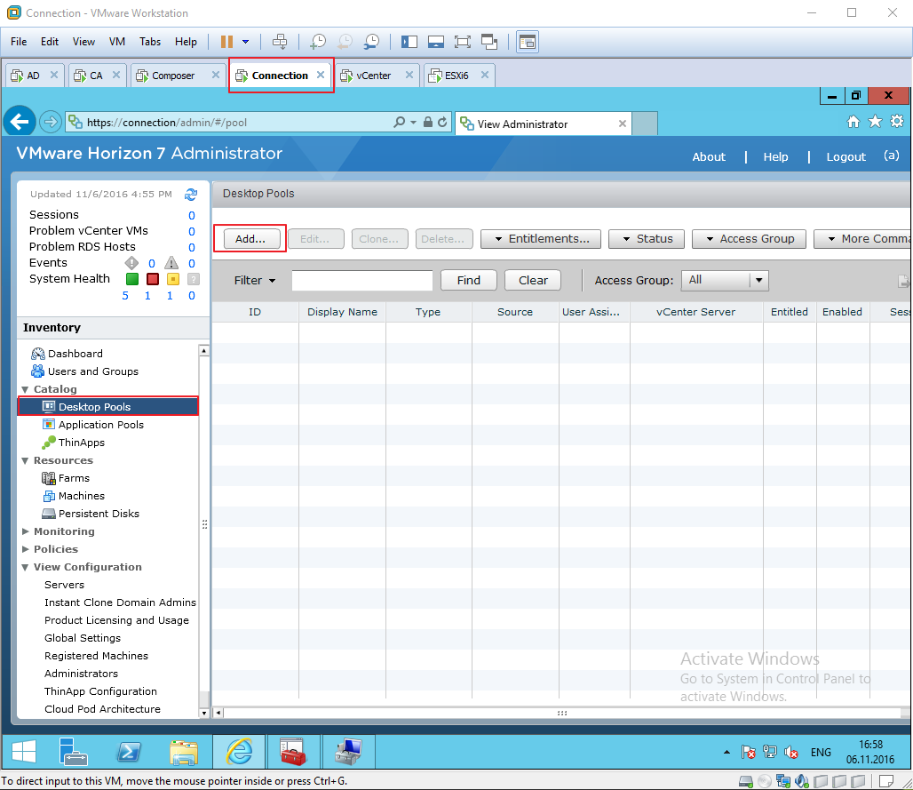 vmware horizon 7 desktop pool -