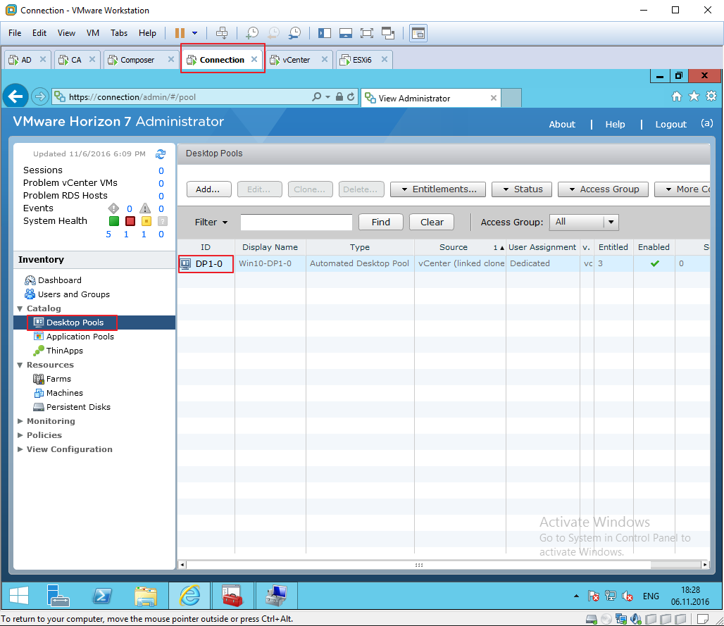 vmware horizon 7 desktop pool -